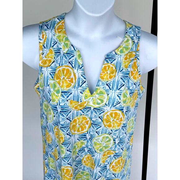 LANDS' END, SIZE M, SUNDRESS WHITE AND BLUE WITH ORANGES - Picture 4 of 4